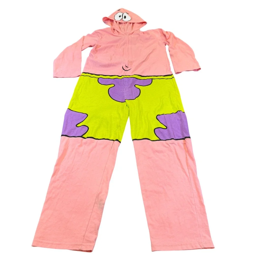 Nickelodeon Patrick Star‎ Kids Pajama Suit One Piece Hooded Sleeper Sz 10-12